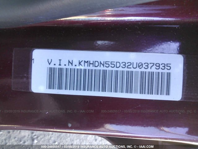 KMHDN55D32U037935 - 2002 HYUNDAI ELANTRA GLS/GT MAROON photo 9