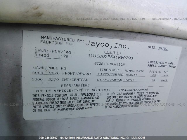 1UJCJ02P5X1KV0293 - 1999 JAYCO DESIGNER  WHITE photo 9