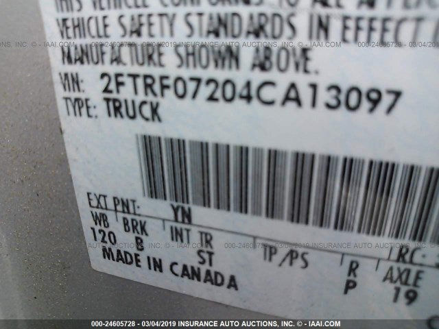 2FTRF07204CA13097 - 2004 FORD F-150 HERITAGE CLASSIC SILVER photo 9