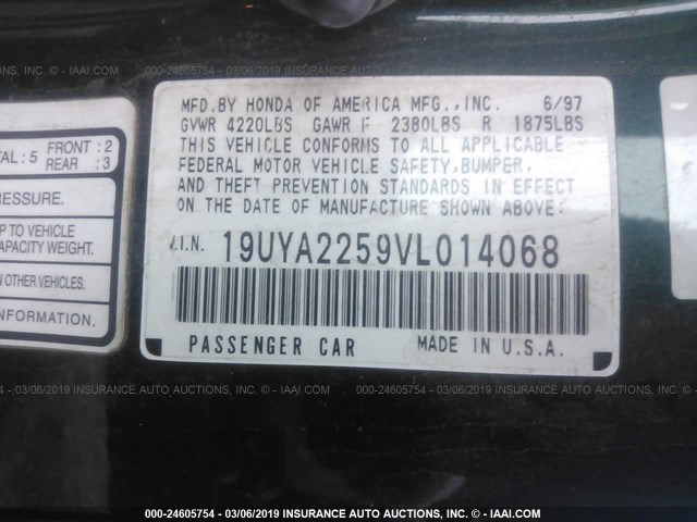 19UYA2259VL014068 - 1997 ACURA 3.0CL GREEN photo 9