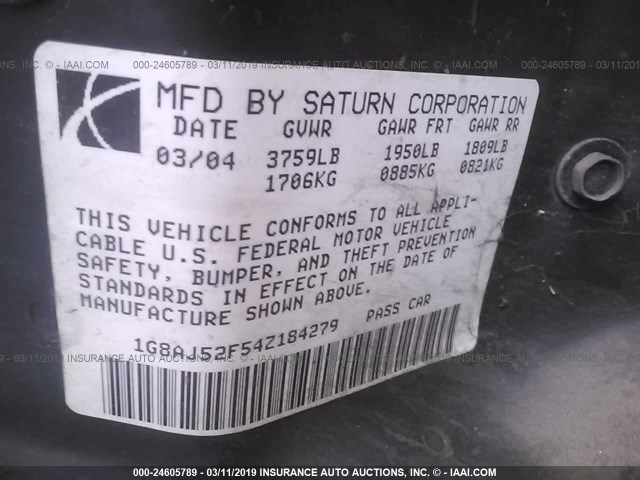 1G8AJ52F54Z184279 - 2004 SATURN ION LEVEL 2 RED photo 9
