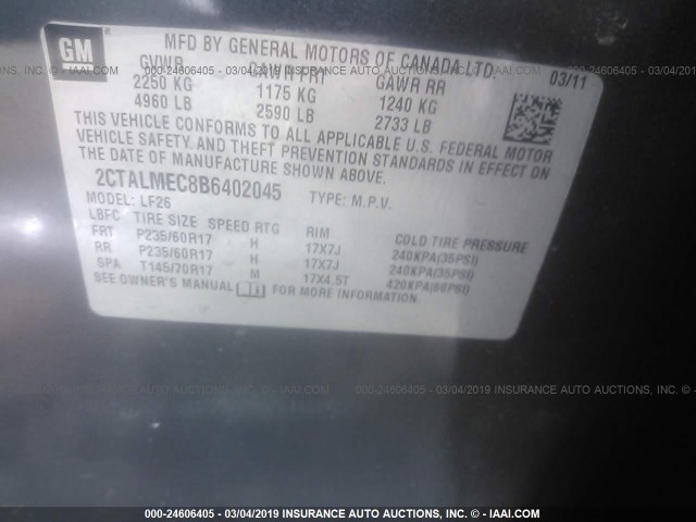 2CTALMEC8B6402045 - 2011 GMC TERRAIN SLE GRAY photo 9