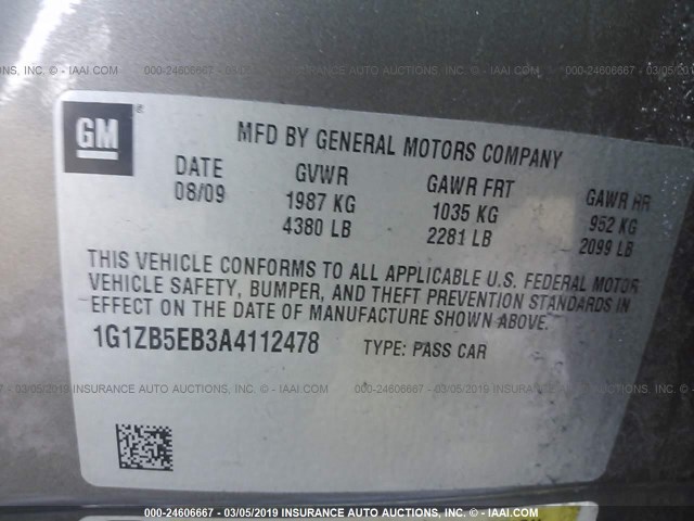 1G1ZB5EB3A4112478 - 2010 CHEVROLET MALIBU LS BROWN photo 9