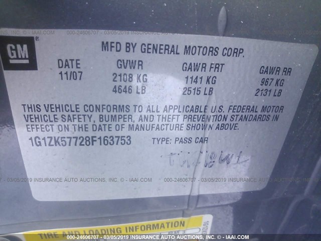 1G1ZK57728F163753 - 2008 CHEVROLET MALIBU LTZ GRAY photo 9