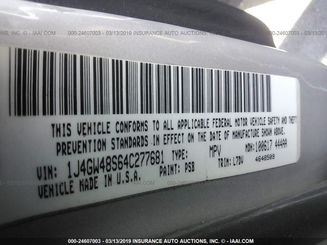 1J4GW48S64C277681 - 2004 JEEP GRAND CHEROKEE LAREDO/COLUMBIA/FREEDOM 银色 照片 9