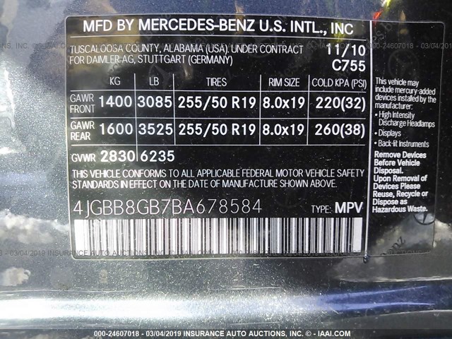 4JGBB8GB7BA678584 - 2011 MERCEDES-BENZ ML 350 4MATIC BLUE photo 9