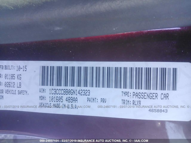 1C3CCCBB0GN142323 - 2016 CHRYSLER 200 S MAROON photo 9