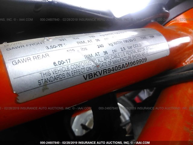 VBKVR9405AM969909 - 2010 KTM 1190 RC8 ORANGE photo 10