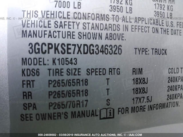 3GCPKSE7XDG346326 - 2013 CHEVROLET SILVERADO K1500 LT SILVER photo 9