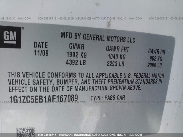 1G1ZC5EB1AF167089 - 2010 CHEVROLET MALIBU 1LT WHITE photo 9