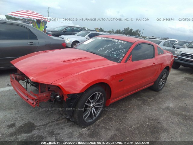 1ZVBP8CFXE5258357 - 2014 FORD MUSTANG GT RED photo 2