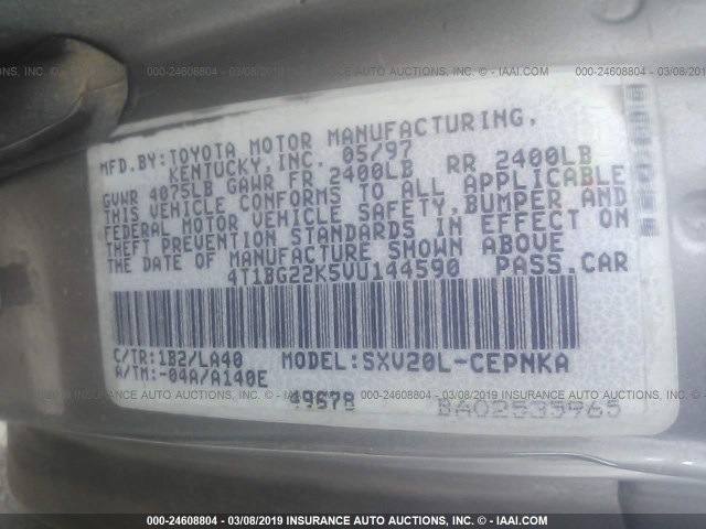 4T1BG22K5VU144590 - 1997 TOYOTA CAMRY CE/LE/XLE 米色 照片 9