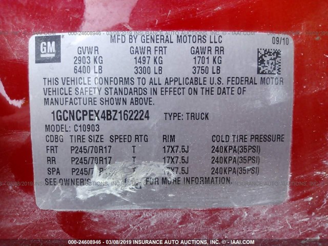 1GCNCPEX4BZ162224 - 2011 CHEVROLET SILVERADO C1500 RED photo 9