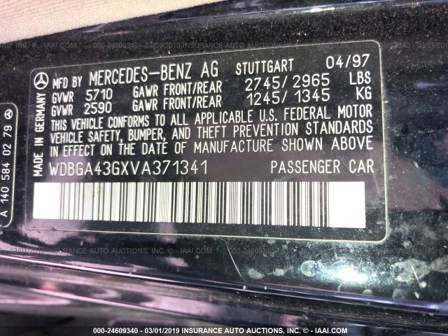 WDBGA43GXVA371341 - 1997 MERCEDES-BENZ S 420 BLACK photo 9