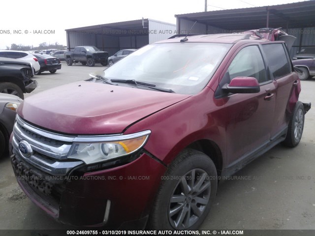 2FMDK3J99CBA62912 - 2012 FORD EDGE SEL RED photo 2