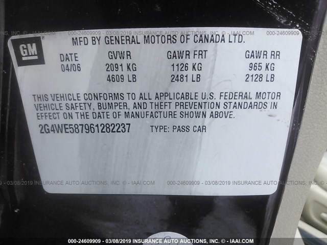 2G4WE587961282237 - 2006 BUICK LACROSSE CXS BURGUNDY photo 9