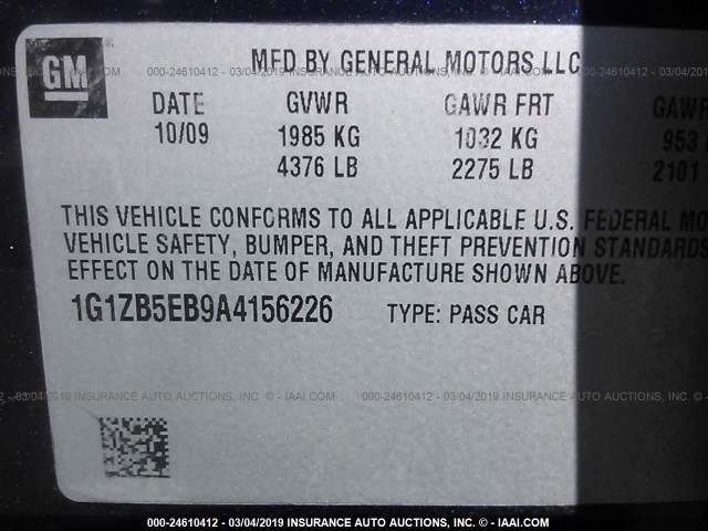 1G1ZB5EB9A4156226 - 2010 CHEVROLET MALIBU LS Dark Blue photo 9