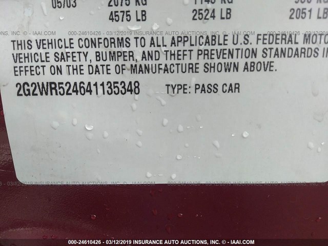 2G2WR524641135348 - 2004 PONTIAC GRAND PRIX GTP RED photo 9