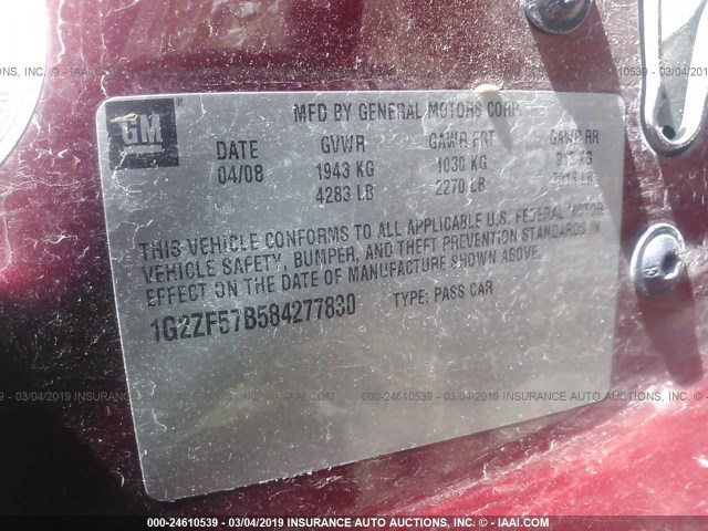 1G2ZF57B584277830 - 2008 PONTIAC G6 VALUE LEADER/BASE MAROON photo 9