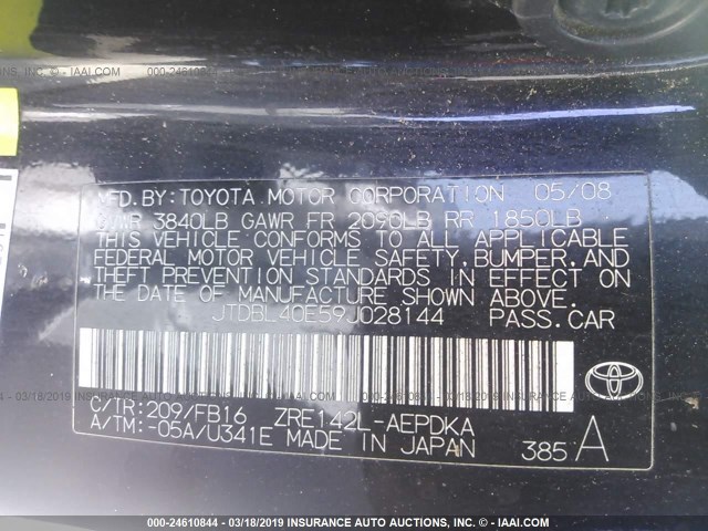 JTDBL40E59J028144 - 2009 TOYOTA COROLLA LE/XLE GRAY photo 9