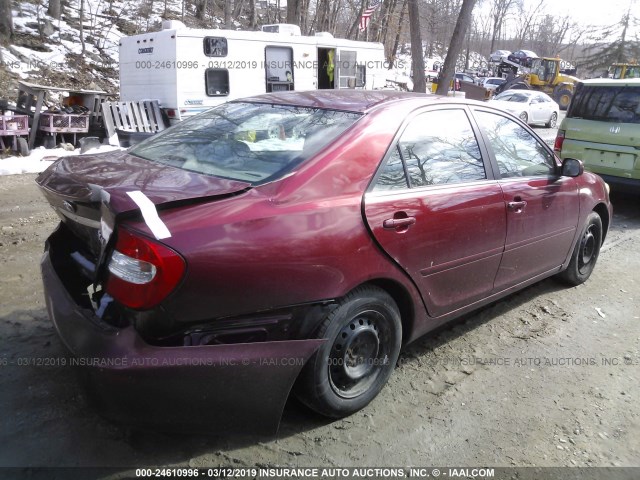 4T1BE32K32U026741 - 2002 TOYOTA CAMRY LE/XLE/SE RED photo 4