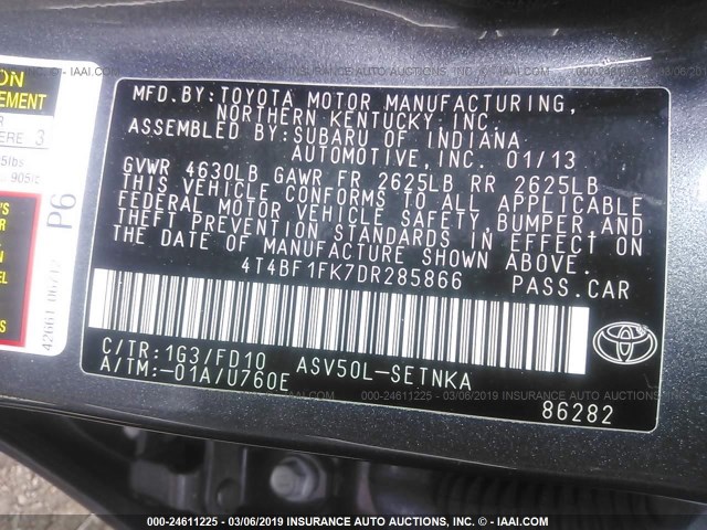 4T4BF1FK7DR285866 - 2013 TOYOTA CAMRY L/SE/LE/XLE Boz foto 9