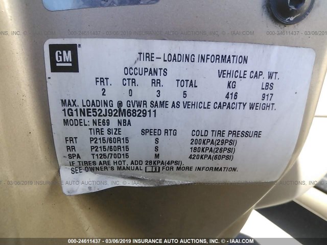 1G1NE52J92M682911 - 2002 CHEVROLET MALIBU LS TAN photo 9