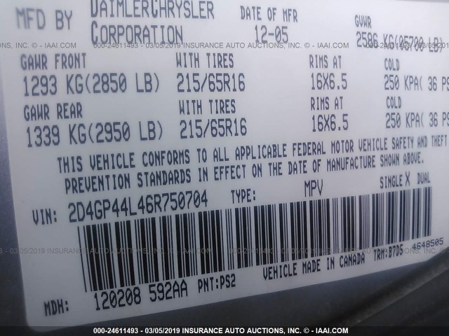 2D4GP44L46R750704 - 2006 DODGE GRAND CARAVAN SXT SILVER photo 9