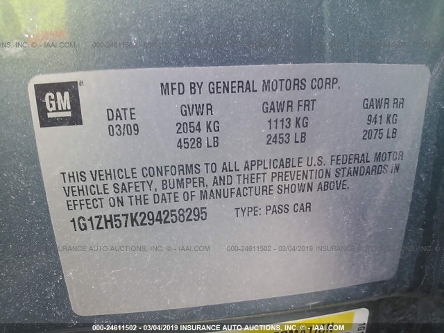 1G1ZH57K294258295 - 2009 CHEVROLET MALIBU 1LT 绿色 照片 9