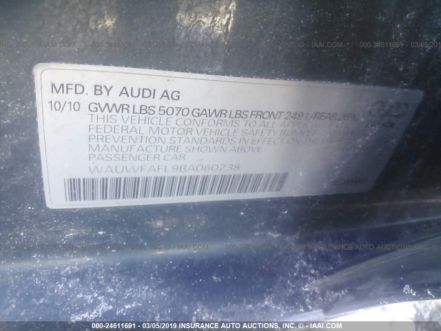 WAUWFAFL9BA060238 - 2011 AUDI A4 PREMIUM PLUS GRAY photo 9