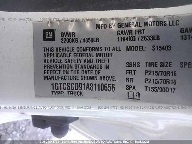 1GTCSCD91A8110656 - 2010 GMC CANYON SLE WHITE photo 9