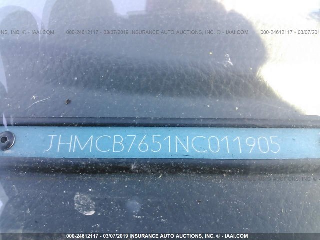 JHMCB7651NC011905 - 1992 HONDA ACCORD LX/EX BLACK photo 9
