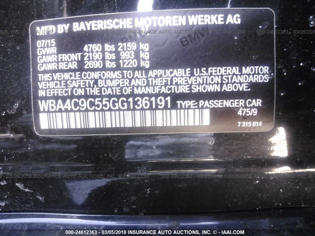 WBA4C9C55GG136191 - 2016 BMW 428 XI/GRAN COUPE/SULEV BLACK photo 9