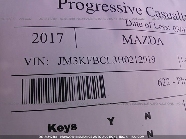JM3KFBCL3H0212919 - 2017 MAZDA CX-5 TOURING SILVER photo 9