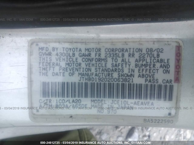 JTHBD192020063821 - 2002 LEXUS IS 300 SILVER photo 9