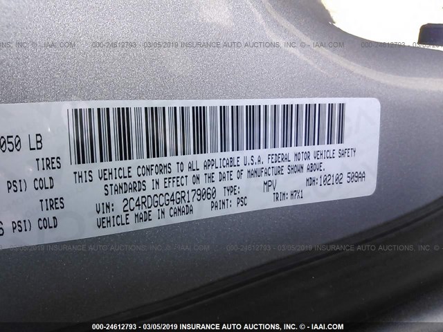 2C4RDGCG4GR179060 - 2016 DODGE GRAND CARAVAN SXT SILVER photo 9