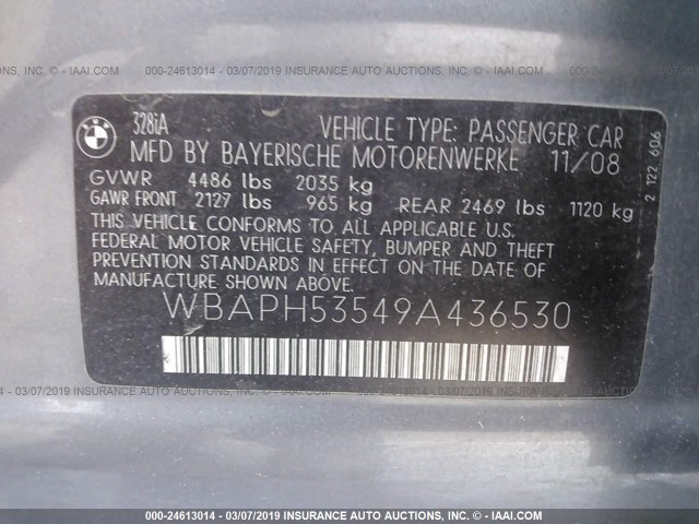 WBAPH53549A436530 - 2009 BMW 328 I SULEV GRAY photo 9