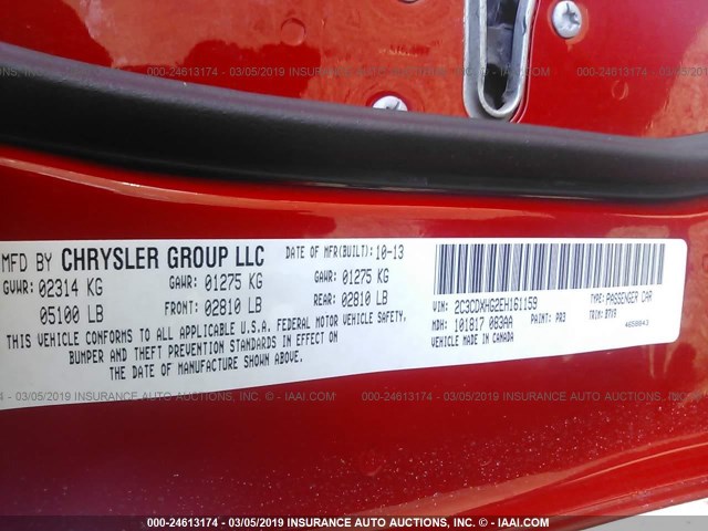 2C3CDXHG2EH161159 - 2014 DODGE CHARGER SXT RED photo 9