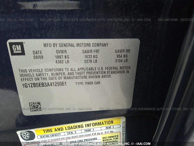 1G1ZB5EB3A4129961 - 2010 CHEVROLET MALIBU LS BLUE photo 9