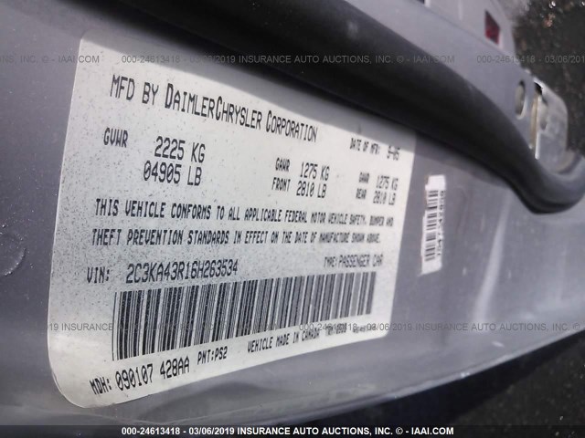 2C3KA43R16H263534 - 2006 CHRYSLER 300 SILVER photo 9