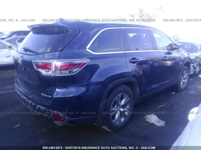 5TDJKRFHXFS196521 - 2015 TOYOTA HIGHLANDER XLE BLUE photo 4