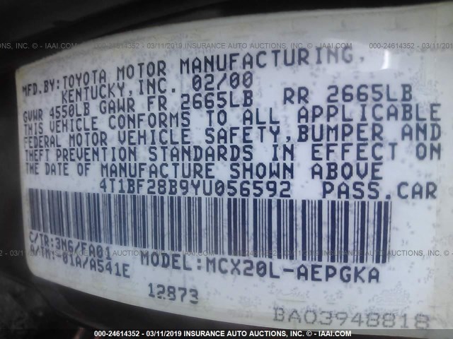 4T1BF28B9YU056592 - 2000 TOYOTA AVALON XL/XLS RED photo 9