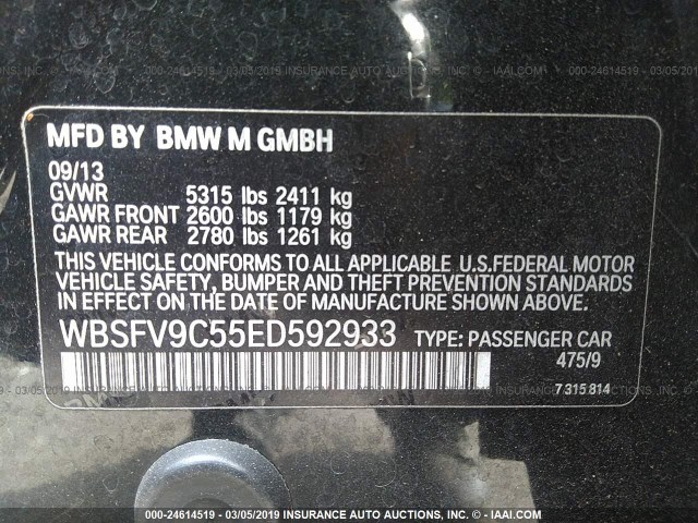 WBSFV9C55ED592933 - 2014 BMW M5 BLACK photo 9