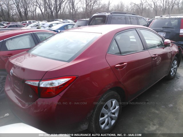 5YFBURHE4FP240491 - 2015 TOYOTA COROLLA L/LE/LE PLS/PRM/S/S PLS RED photo 4