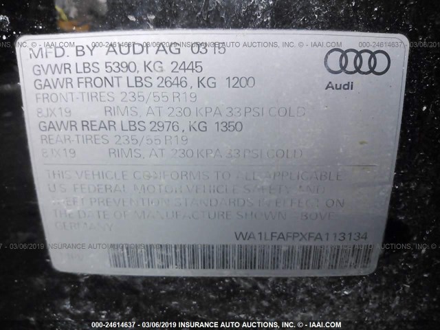 WA1LFAFPXFA113134 - 2015 AUDI Q5 PREMIUM PLUS BLACK photo 9