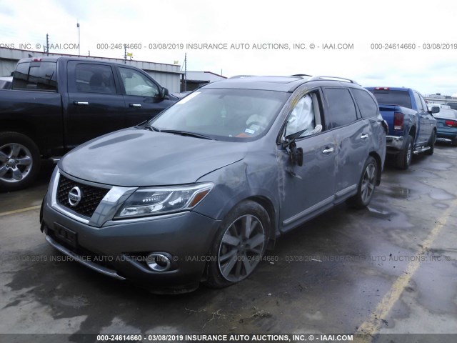 5N1AR2MN9FC684027 - 2015 NISSAN PATHFINDER S/SV/SL/PLATINUM GRAY photo 2