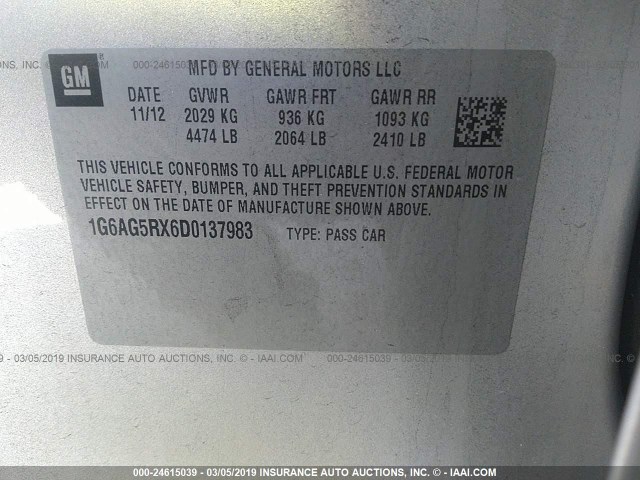 1G6AG5RX6D0137983 - 2013 CADILLAC ATS SILVER photo 9