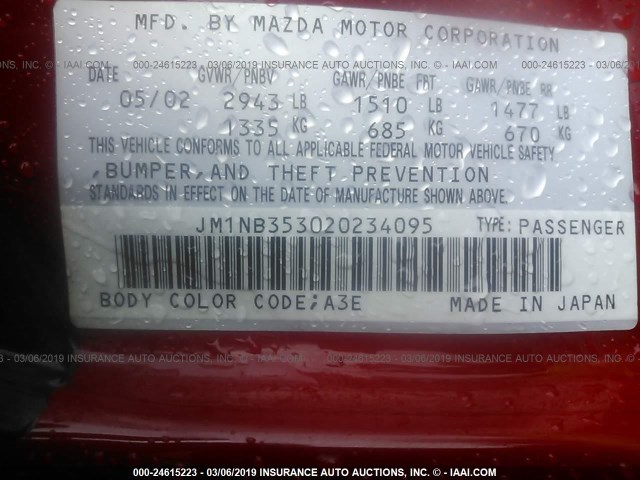JM1NB353020234095 - 2002 MAZDA MX-5 MIATA LS RED photo 9