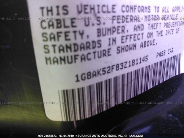 1G8AK52F83Z181145 - 2003 SATURN ION LEVEL 3 SILVER photo 9