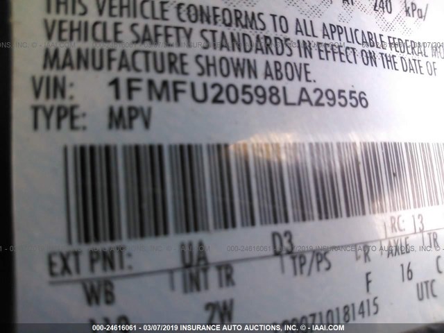 1FMFU20598LA29556 - 2008 FORD EXPEDITION LIMITED RED photo 9